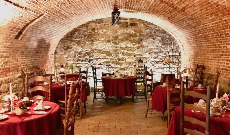 Tea is served in the wine cellar at Proprietary House