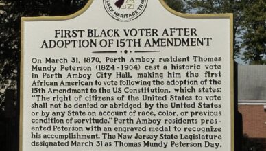 Black History trail marker in Perth Amboy